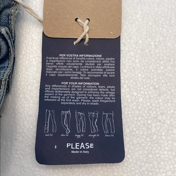 PLEASE small slim fit mid rise embroidered & distressed jeans raw hems Italy NWT - Picture 8 of 15